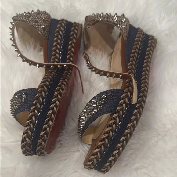 Christian Louboutin Black and Brown Studded Sandals - Picture 2 of 5